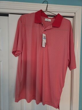 GrandSlam Men's Red and White Thin-Striped Polo Size XL *New With Tags*